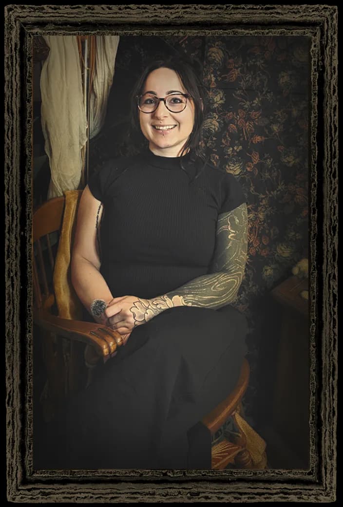 Nicole in the studio, in an antique frame